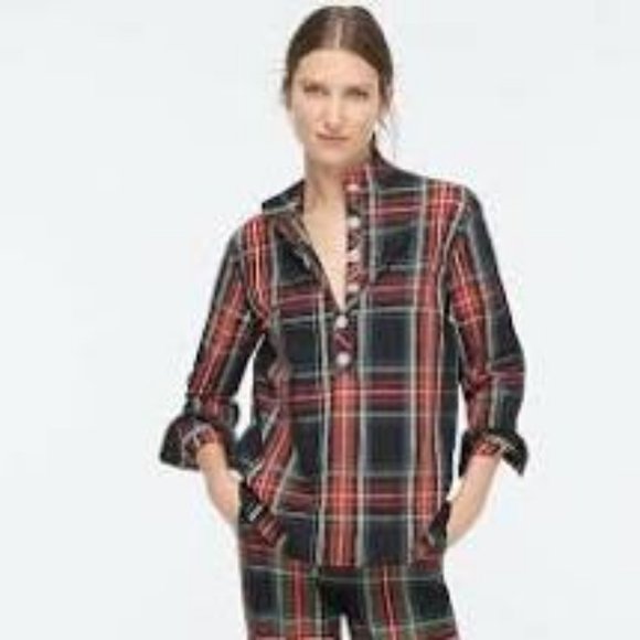 J Crew Blouse Jeweled Buttons Popover Size 2 AE888 - Picture 3 of 7